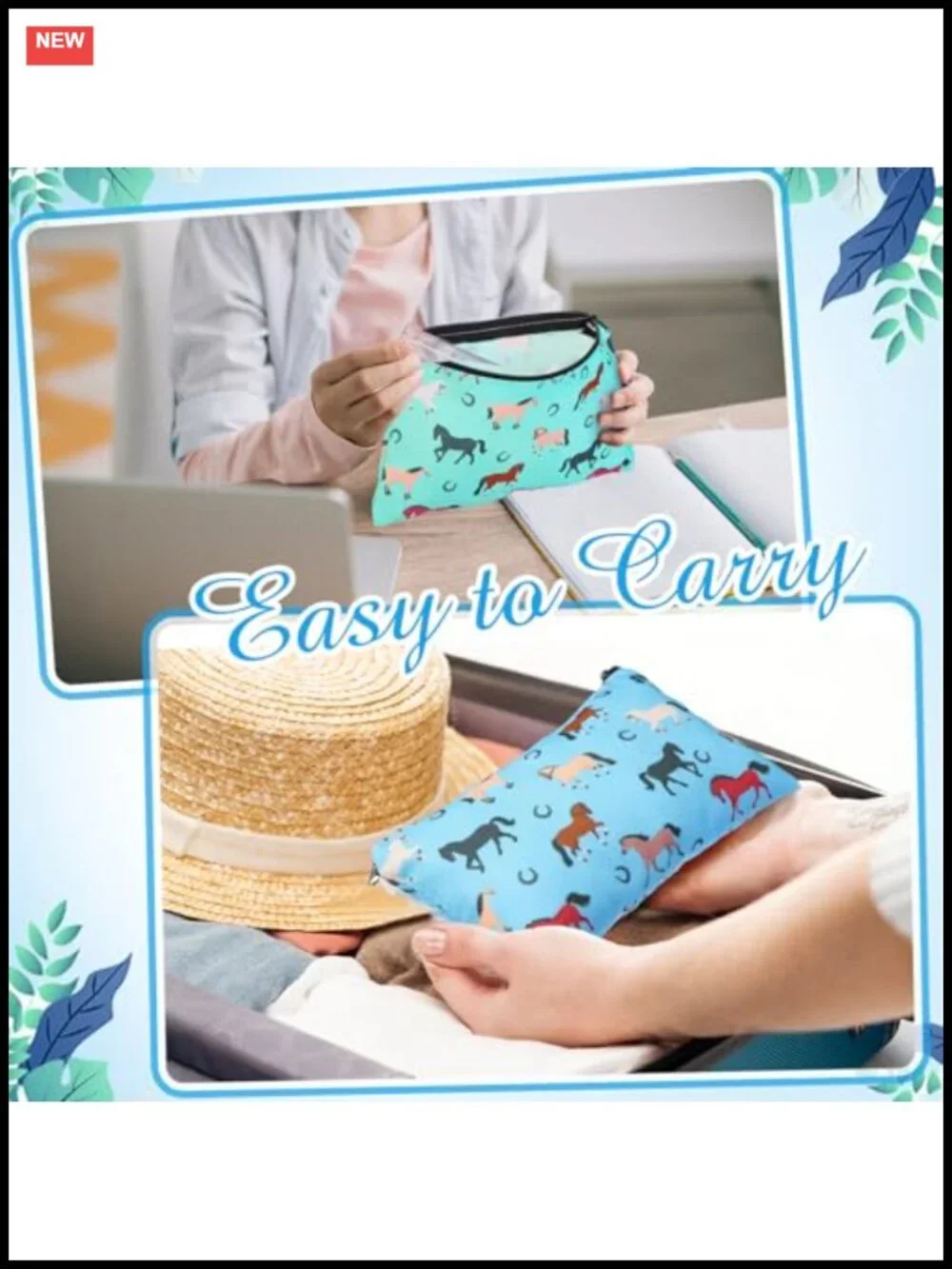 20 Pcs Horse Makeup Bags Zipper Pouch Travel Toiletry Organizer Cosmetic Bag